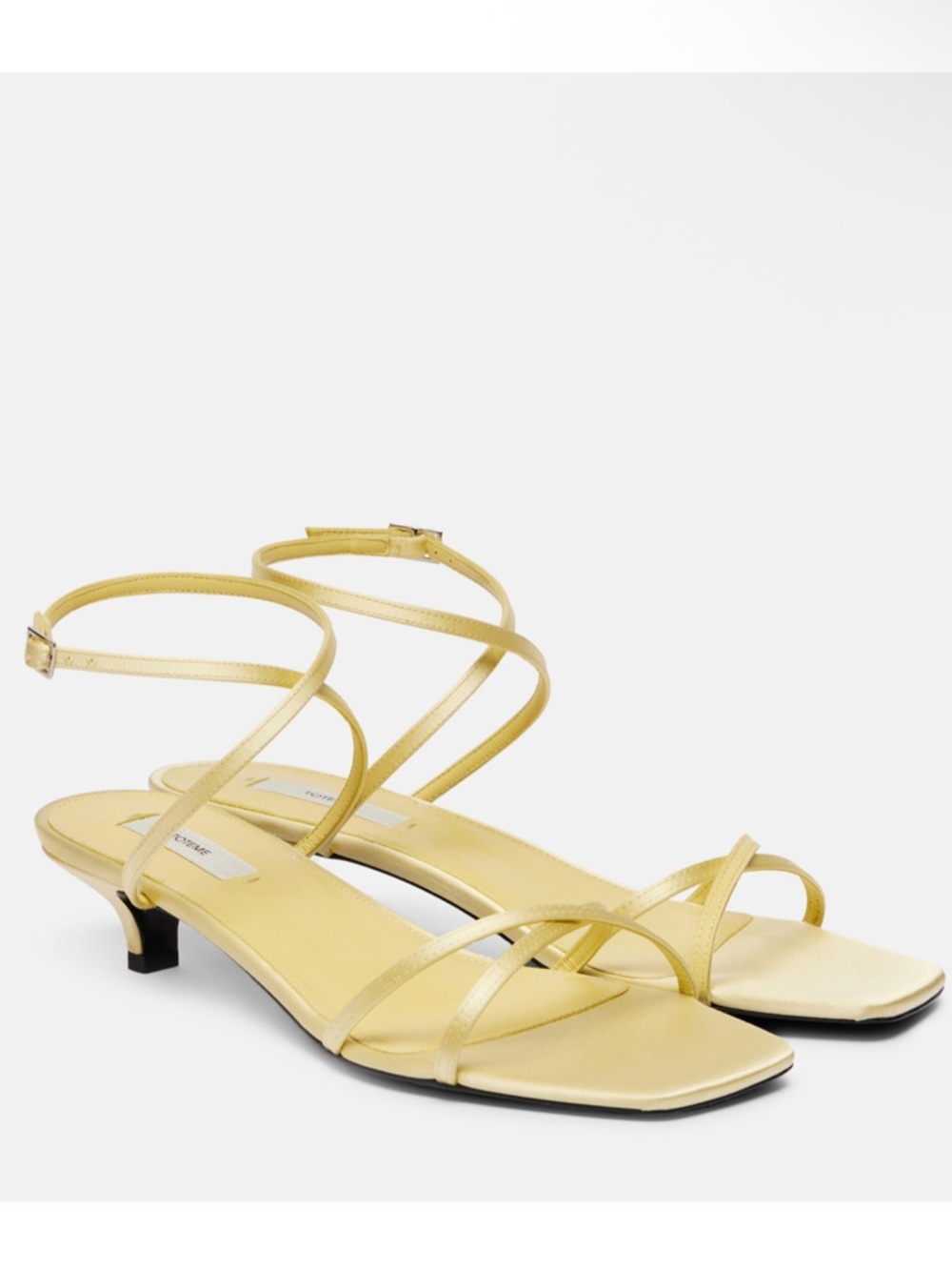 Toteme Satin Crossover Light Yellow Kitten Heel Strappy Shoes Size 39/US 9